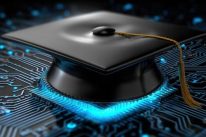 graduation-cap-on-a-glowing-circuit-board-symbolizing-online-education-and-digital-learning-photo